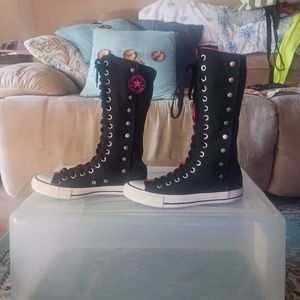 New Canvas Chuck Taylor Converse Black & Neon Pink All Star calf knee-high shoes